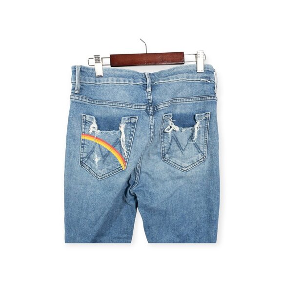 Mother Rainbow Pocket Jeans SZ 26 High-Waisted Looker Ankle Chew Denim Distress - Picture 10 of 13
